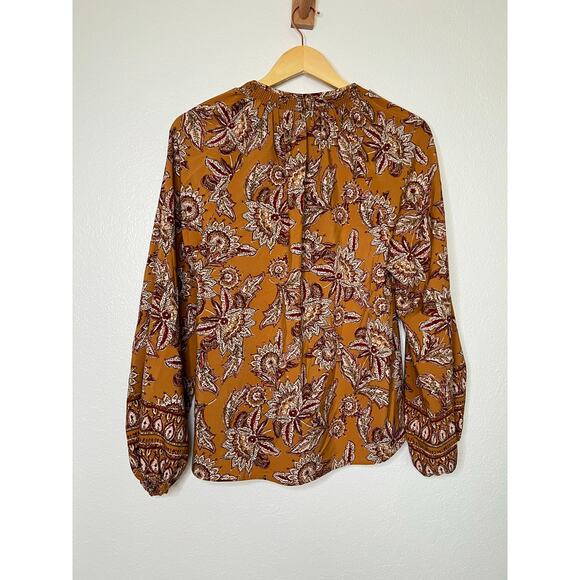 Evereve Britta Border Long Sleeve Blouse Size Large Boho Global Chic - Picture 5 of 5